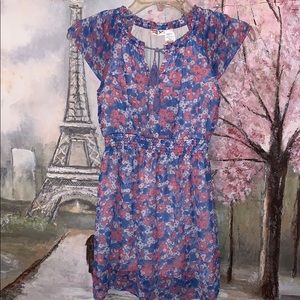 Scooter Brown Floral lightweight pinkish red, blue & white knee length dress EUC